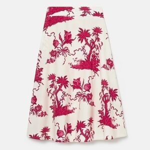 Tara Jarmon NWT Size 34 EU/US 2 Jeanette Ecru Magenta Floral Print A-Line Skirt